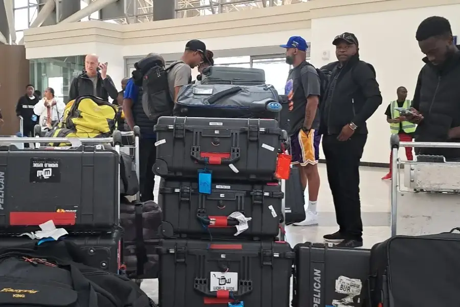 Trolleys of kit clearing the terminal
