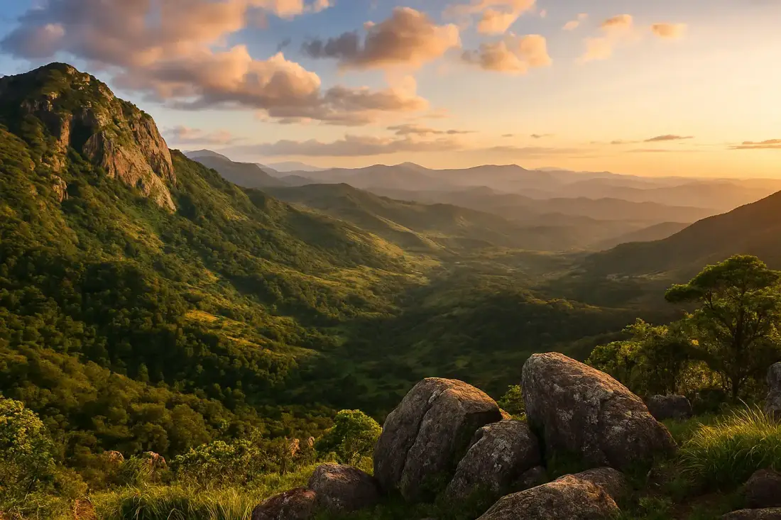Mist lying across the forested Eastern Highlands